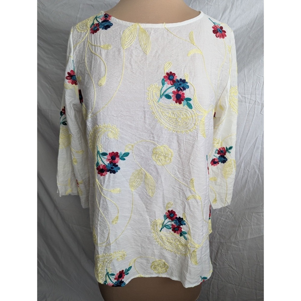 Kindred Blouse White Embroidered Floral Paisley Boho Sz S Ethereal Whimsical
